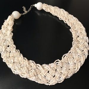 White, Beaded Statement Necklace